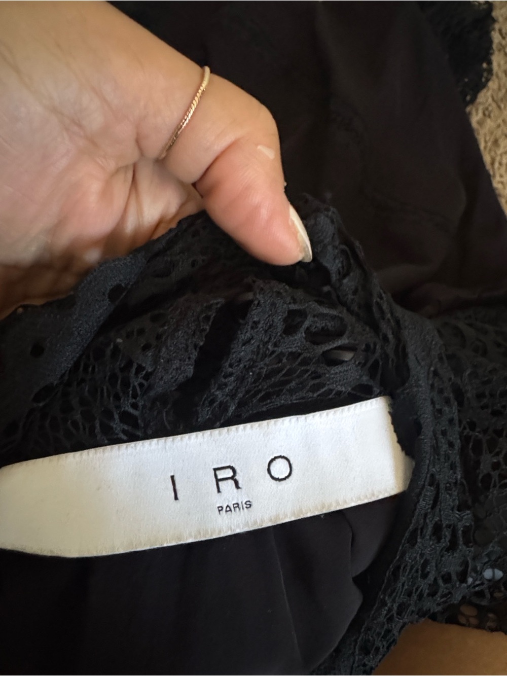 IRO Black Lace Robe with Crochet Trim